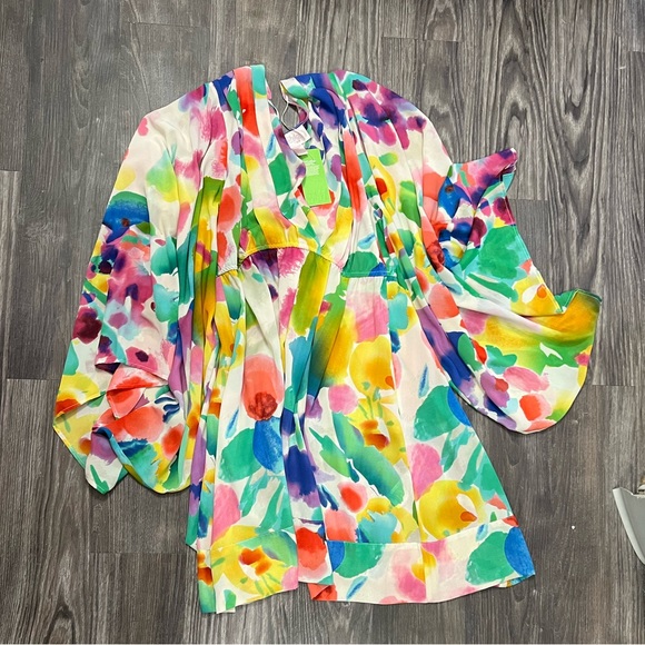 NWT H&M watercolor rainbow billow sleeve mini dress - Picture 3 of 8